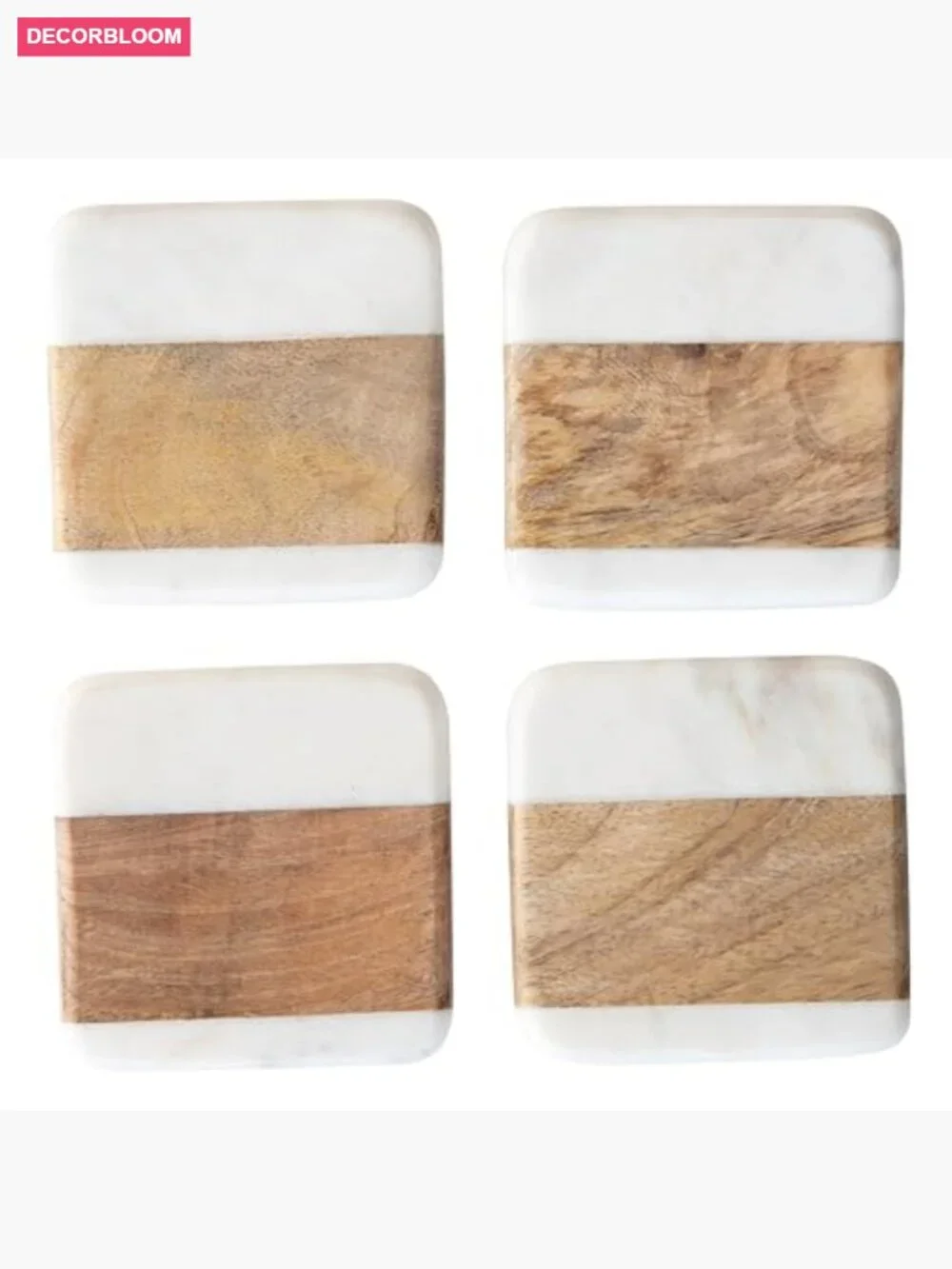 Marble & Acacia Wood Coasters Set of 4 Square Drink Coasters